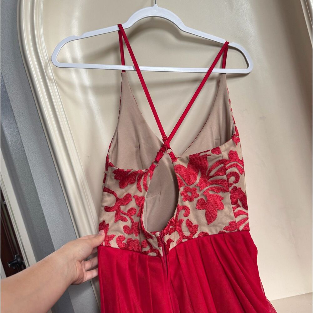 Nights By Tease Me Red Dress with Nude and Red Lace Top Size 7 - Picture 3 of 4